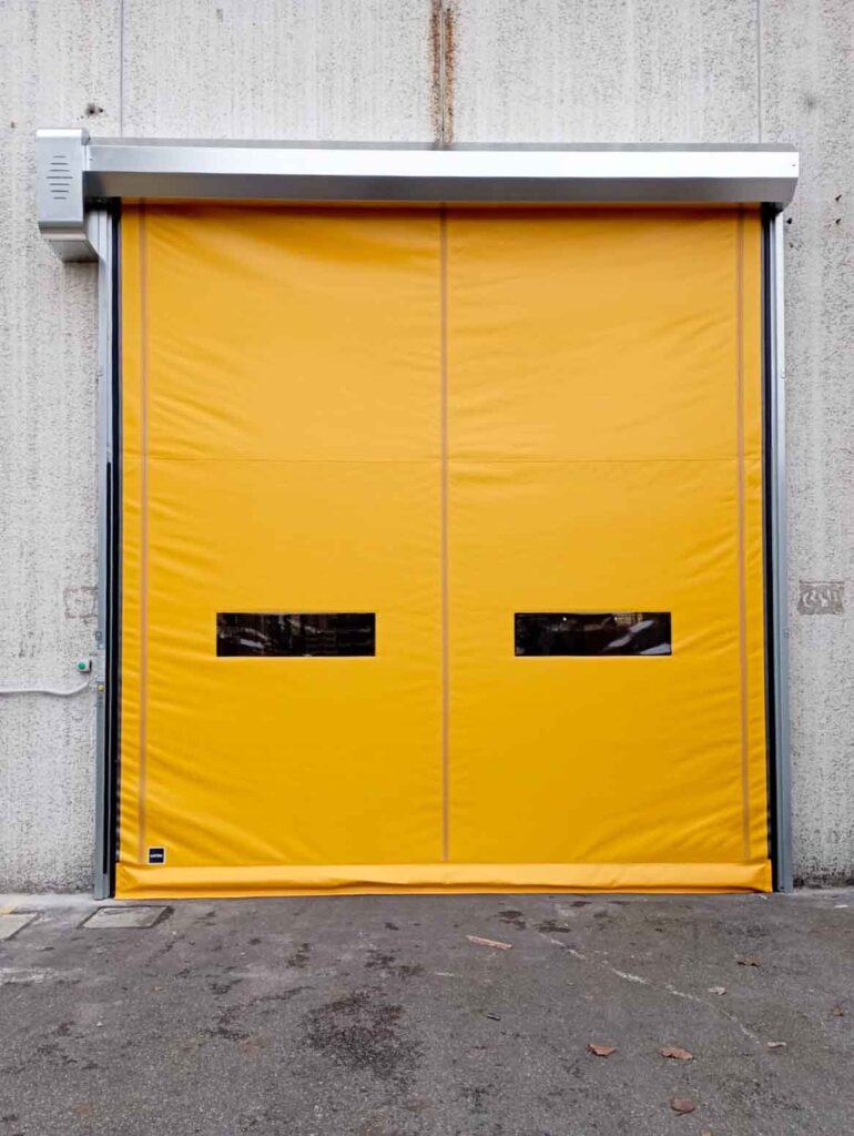 Yellow rapid roll door provided by GS Doors